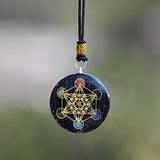 Real Crystal Energy Healing Pendant, Metatron Cube Necklace, Platonic Solids Set of 7-Piece Sacred Geometry, Orgonite Tear Drop Pendant Protection for Women & Men - Merkaba Crystal for Reiki