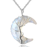 MAIBAOTA 7 Chakra Healing Crystal Necklace Gothic Necklaces for Women Crescent Moon Phase Stone Pendant Necklaces Natural Reiki Spiritual Quartz Gemstone Hippie Witch Jewelry Gifts for Women