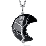 MAIBAOTA 7 Chakra Healing Crystal Necklace Gothic Necklaces for Women Crescent Moon Phase Stone Pendant Necklaces Natural Reiki Spiritual Quartz Gemstone Hippie Witch Jewelry Gifts for Women