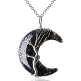 MAIBAOTA 7 Chakra Healing Crystal Necklace Gothic Necklaces for Women Crescent Moon Phase Stone Pendant Necklaces Natural Reiki Spiritual Quartz Gemstone Hippie Witch Jewelry Gifts for Women