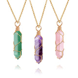 VIBILIA Healing Crystal Necklace Wire Wrapped Natural Amethyst Stone Point Pendant Necklace Hexagonal Reiki Spiritual Quartz Gemstone Stone Jewelry for Women Men