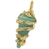 Nupuyai Handmade Wire Wrapped Cone Crystal Pendulum Pendant Necklace for Women Men, Spiral Faceted Pointed Stone for Reiki Divination, Green Aventurine
