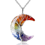 MAIBAOTA 7 Chakra Healing Crystal Necklace Gothic Necklaces for Women Crescent Moon Phase Stone Pendant Necklaces Natural Reiki Spiritual Quartz Gemstone Hippie Witch Jewelry Gifts for Women