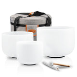RYAN DVAN 432HZ Crystal Singing Bowl Set of 3, 6" B Crown, 7" G Throat, 8" F Heart with Case Suede Striker & O-Ring Sound Therapy for Yoga, Reiki, Chakra Healing Energy Tuning & Mindfulness Kit