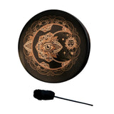 RNCOZE 10 Inch Shaman Drum with Drumstick, Hand Designed Alchemy Moon Drum, Round Vintage Percussion Instrument, Spiritual Music Symbol, Sound Healer Shaman Drum for Musici Party(Black)