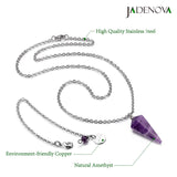 JADENOVA Pendulum Crystal Necklace Natural Amethyst Crystal Pendulums for Divination Dowsing Quartz Chakra Reiki Healing Jewelry for Women Men
