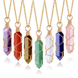 VIBILIA Healing Crystal Necklace Wire Wrapped Natural Amethyst Stone Point Pendant Necklace Hexagonal Reiki Spiritual Quartz Gemstone Stone Jewelry for Women Men