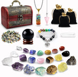 Healing Crystals Set, 28 Pcs Crystals and Healing Stones 7 Chakra Kits Obsidian Real Spiritual Protection Natural Reiki Energy Meditation Crystals for Beginners Wooden Box, Crystal Gifts for Women