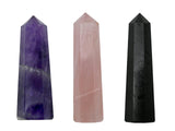 Luminous Amazing Gemstone Set of 3 Amethyst, Rose Quartz, Black Tourmaline Crystal Towers - Natural Healing Crystal Point Obelisk for Reiki Healing and Crystal Grid (2 Inch to 3 Inch)