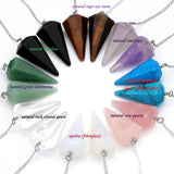 Top Plaza Natural Amethyst Rose Quartz Clear Crystal Opalite Multifaceted Pointed Pendulums Reiki Healing Pendants (1 Set (8pcs))