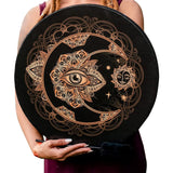 RNCOZE 10 Inch Shaman Drum with Drumstick, Hand Designed Alchemy Moon Drum, Round Vintage Percussion Instrument, Spiritual Music Symbol, Sound Healer Shaman Drum for Musici Party(Black)