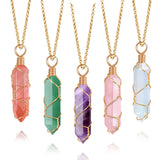 VIBILIA Healing Crystal Necklace Wire Wrapped Natural Amethyst Stone Point Pendant Necklace Hexagonal Reiki Spiritual Quartz Gemstone Stone Jewelry for Women Men