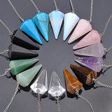 Top Plaza Natural Amethyst Rose Quartz Clear Crystal Opalite Multifaceted Pointed Pendulums Reiki Healing Pendants (1 Set (8pcs))