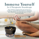 Sanskar Nepal - Tibetan Singing Bowl Set of 7, Handcrafted Singing Bowl for Meditation & Holistic Healing, Yoga Accessories, 3-5” Black Singing Bowls with Wooden Striker, Cushion & Purple Carry Box