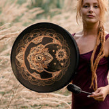 RNCOZE 10 Inch Shaman Drum with Drumstick, Hand Designed Alchemy Moon Drum, Round Vintage Percussion Instrument, Spiritual Music Symbol, Sound Healer Shaman Drum for Musici Party(Black)