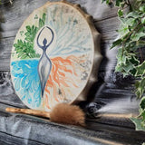 Firlar Instrument Shaman Alchemy Moon Hand Drum With Drum Stick, 10 Inch Sound Healer For Spiritual Music, Reflection And Meditation