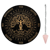 AHANDMAKER Pendulum Board Set, Wooden Dowsing Divination Board Metaphysical Message Board with Crystal Pendulum Necklace for Witchcraft Wiccan Altar Supplies Kit, Tree of Life Pattern