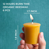 CANDWAX Pure Beeswax Votive Candles Set of 6 - Handmade Honey Yellow Votive Candles Beeswax Natural - 10 Hours Burning Pure Bees Wax Candles for Home