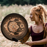 RNCOZE 10 Inch Shaman Drum with Drumstick, Hand Designed Alchemy Moon Drum, Round Vintage Percussion Instrument, Spiritual Music Symbol, Sound Healer Shaman Drum for Musici Party(Black)