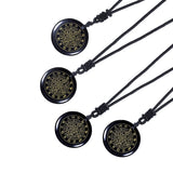 TUMBEELLUWA Engraved Golden 12 Constellations Magic Circle Pattern Necklace Black Obsidian Crystal Stone Pendant Amulet with Adjustable Cord
