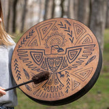 Firlar Shaman Drum, 10 Inch Bird Pattern Handmade With Drum Stick, Spiritual Instrument, Exquisite Look, Siberian Spirit Music Symbol, Sound Healer Brown