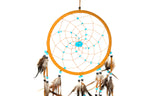 Dream Catcher Dreamcatcher - Brown Suede with Turquoise Details - Handmade, Large Size - 28" Long x 9" Diameter - OMA® Brand