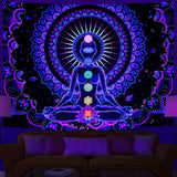 Chakra Wall Hanging Heopapin Blacklight Seven Chakra Tapestry UV Reactive Yoga Meditation Mandala Wall Tapestry Galaxy Space Tapestries Wall Hanging for Bedroom Home Decor W59×H51