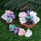 ZHIYUXI 2" Amethyst Rose Quartz Clear Quartz Fluorite Raw Crystals and Stones 4Pcs Crystals Bulk Real Crystals Decor Huge Rocks for Tumbling Witchcraft Wrapping Fountain Rocks Cabbing Room Decor