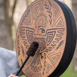 Firlar Shaman Drum, 10 Inch Bird Pattern Handmade With Drum Stick, Spiritual Instrument, Exquisite Look, Siberian Spirit Music Symbol, Sound Healer Brown