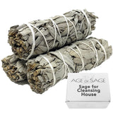 Age of Sage White Sage Smudge Sticks 4" Long - Burning Sage Bundle for Cleansing House, 3pk
