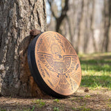 Firlar Shaman Drum, 10 Inch Bird Pattern Handmade With Drum Stick, Spiritual Instrument, Exquisite Look, Siberian Spirit Music Symbol, Sound Healer Brown