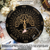 AHANDMAKER Pendulum Board Set, Wooden Dowsing Divination Board Metaphysical Message Board with Crystal Pendulum Necklace for Witchcraft Wiccan Altar Supplies Kit, Tree of Life Pattern