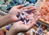 CrystalTears Healing Crystal Stones Set Hexagonal Natural Amethyst Rose Quartz Clear Quartz Reiki Healing Quartz Crystals Points Bulk Gemstone for Chakra Meditation Crystal Therapy 1.18"-1.3"