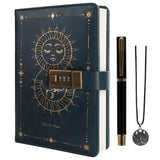 Sun & Moon Journal with Lock for Women Men, A5 Refillable Notebook with Lock for Writing, 224 Numbered Pages