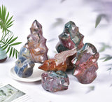 AMOYSTONE Ocean Jasper Flame Shaped Stone Towers Obelisk Natural Healing Crystal Quartz Reiki Energy Decoration Home Office Decor 1.0-1.5LBS