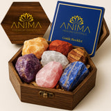 Anima Premium 7 Chakras Crystals and Healing Stones Set with Guide Booklet - Large Raw Healing Crystals and Stones Set in Wooden Box for Energy Alignment & Spiritual Growth - Ethically Sourced