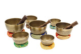 Singing Bowl Set of 7, Thadobati Design Himalayan Sound Bowl, Handcrafted, Hand hammered, Comes w/silk cushions, 3 sticks, Buddhist card, Brocade Box Ideal for Meditation, Yoga, Mindfulness Healing