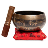 Tibetan Singing Bowl Set Authentic – Handmade in Nepal Sound & Meditation Bowl – Spiritual Decor for Yoga, Wellness Spaces & Relaxation by Himalayan Bazaar (Brown & Red)