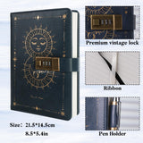 Sun & Moon Journal with Lock for Women Men, A5 Refillable Notebook with Lock for Writing, 224 Numbered Pages
