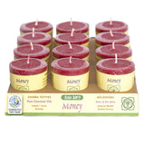 Premium Scented Hand Made Chakra Energy Candle | Votive 12-pack |Money, Muladhara| Yoga, Prayer & Meditation Candle | Long Burn |Essential Oils of Cassia, Clove & Nutmeg | Aloha Bay