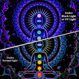 Chakra Wall Hanging Heopapin Blacklight Seven Chakra Tapestry UV Reactive Yoga Meditation Mandala Wall Tapestry Galaxy Space Tapestries Wall Hanging for Bedroom Home Decor W59×H51