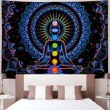 Chakra Wall Hanging Heopapin Blacklight Seven Chakra Tapestry UV Reactive Yoga Meditation Mandala Wall Tapestry Galaxy Space Tapestries Wall Hanging for Bedroom Home Decor W59×H51
