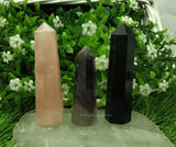 Luminous Amazing Gemstone Set of 3 Amethyst, Rose Quartz, Black Tourmaline Crystal Towers - Natural Healing Crystal Point Obelisk for Reiki Healing and Crystal Grid (2 Inch to 3 Inch)