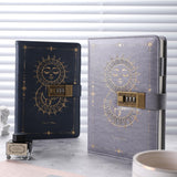 Sun & Moon Journal with Lock for Women Men, A5 Refillable Notebook with Lock for Writing, 224 Numbered Pages