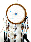 Dream Catcher Dreamcatcher - Brown Suede with Turquoise Details - Handmade, Large Size - 28" Long x 9" Diameter - OMA® Brand