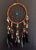Dream Catcher Dreamcatcher - Brown Suede with Turquoise Details - Handmade, Large Size - 28" Long x 9" Diameter - OMA® Brand