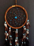 Dream Catcher Dreamcatcher - Brown Suede with Turquoise Details - Handmade, Large Size - 28" Long x 9" Diameter - OMA® Brand