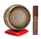 Tibetan Singing Bowl Set Authentic – Handmade in Nepal Sound & Meditation Bowl – Spiritual Decor for Yoga, Wellness Spaces & Relaxation by Himalayan Bazaar (Brown & Red)